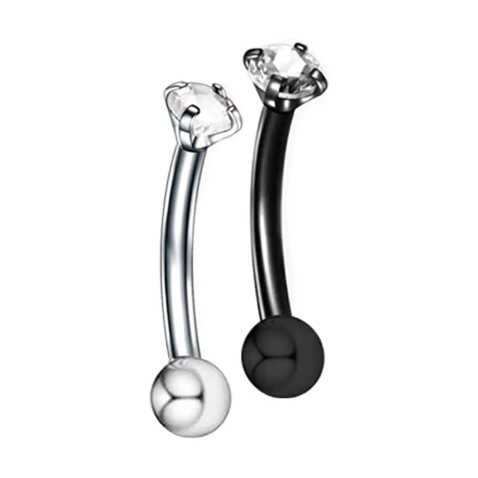 Cerrahi çelik tek zirkon taşlı gümüş ve siyah kavisli kaş piercing