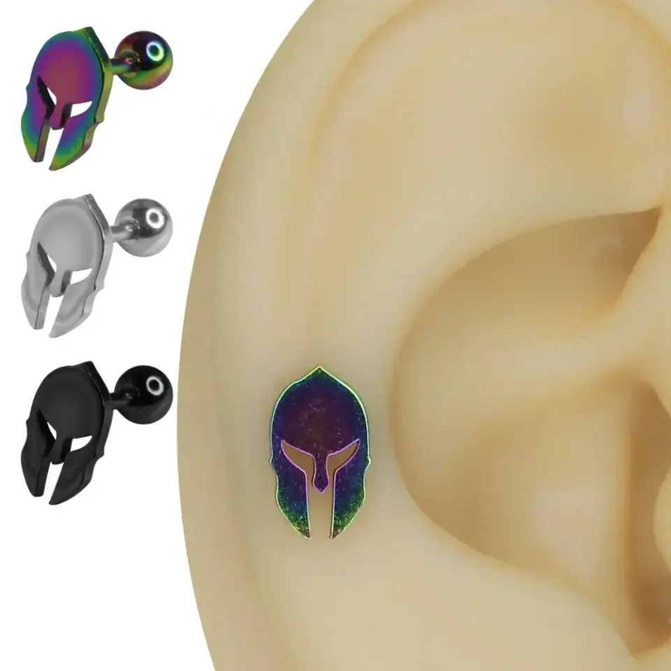 Spartan Helmet - Spartalı Miğferi Tasarım 316L Cerrahi Çelik Kıkırdak Helix Piercing Siyah