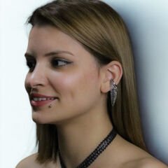 Kristal Taşlı Çok Katlı Zincirli Cerrahi Çelik Ear Cuff Küpe