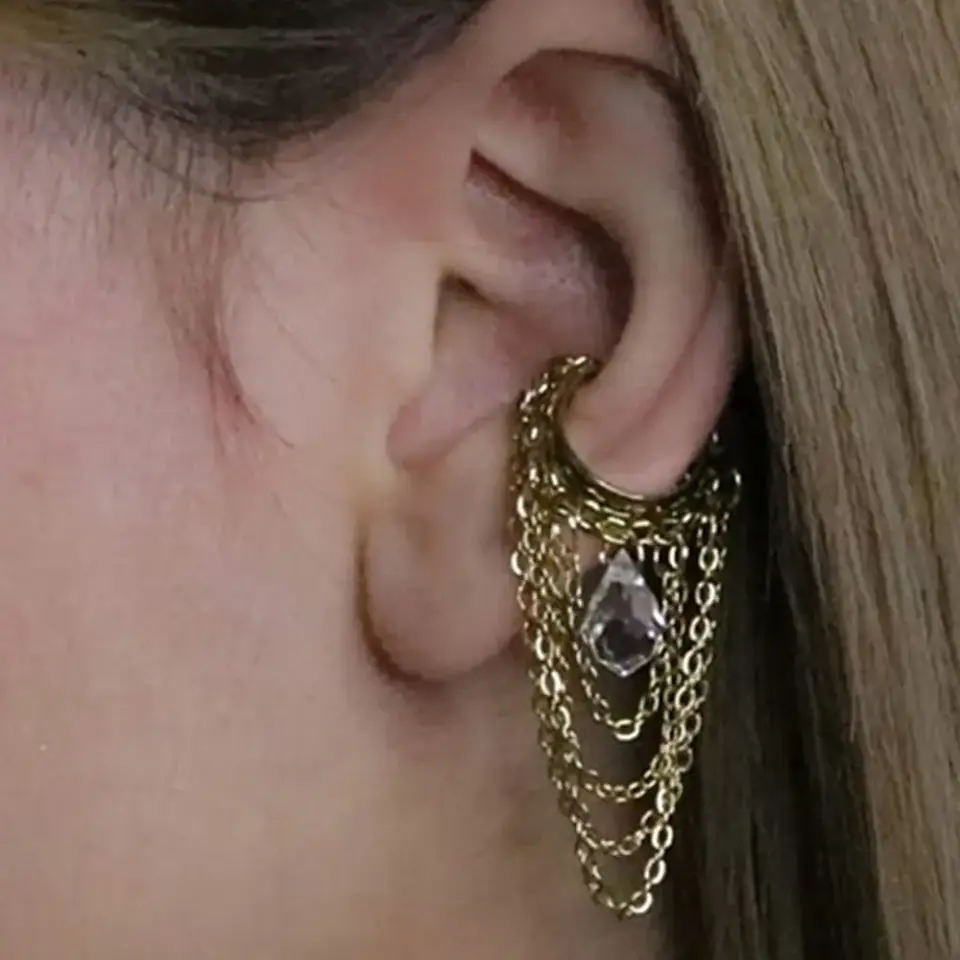 Modern kıkırdak modasına uygun altın rengi sallantılı deliksiz ear cuff küpe