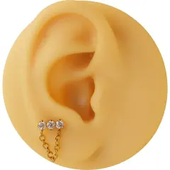 Arkası düz flatback sistem sarı gold zirkon taşlı zincir piercing