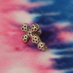 Kurukafa Haç 6x1.2mm Çelik Labret Piercing, Tragus-Helix-Kıkırdak
