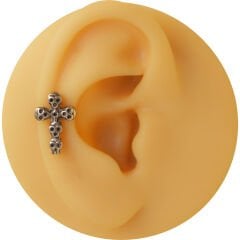 Kurukafa Haç 6x1.2mm Çelik Labret Piercing, Tragus-Helix-Kıkırdak