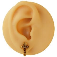 Kurukafa Haç 6x1.2mm Gold Çelik Labret Piercing, Tragus-Helix-Kıkırdak
