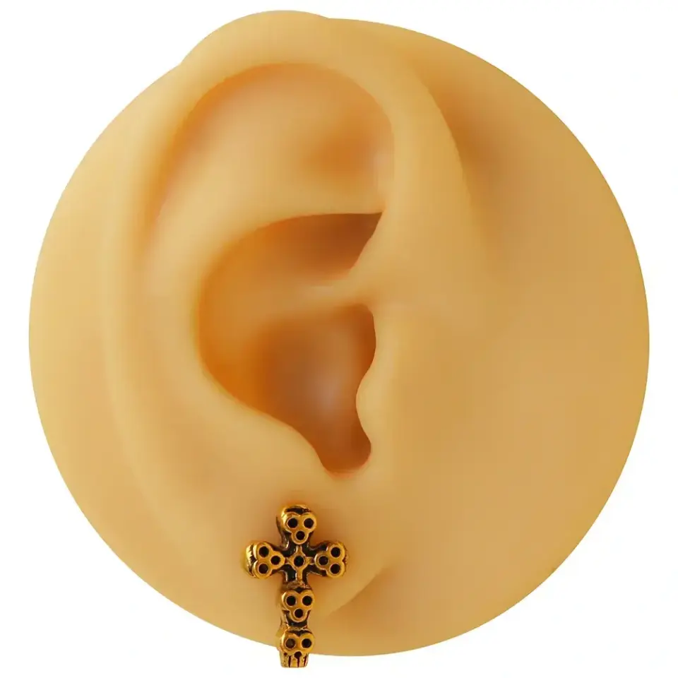 316L cerrahi çelik vidalı sistem gold kurukafa haç piercing