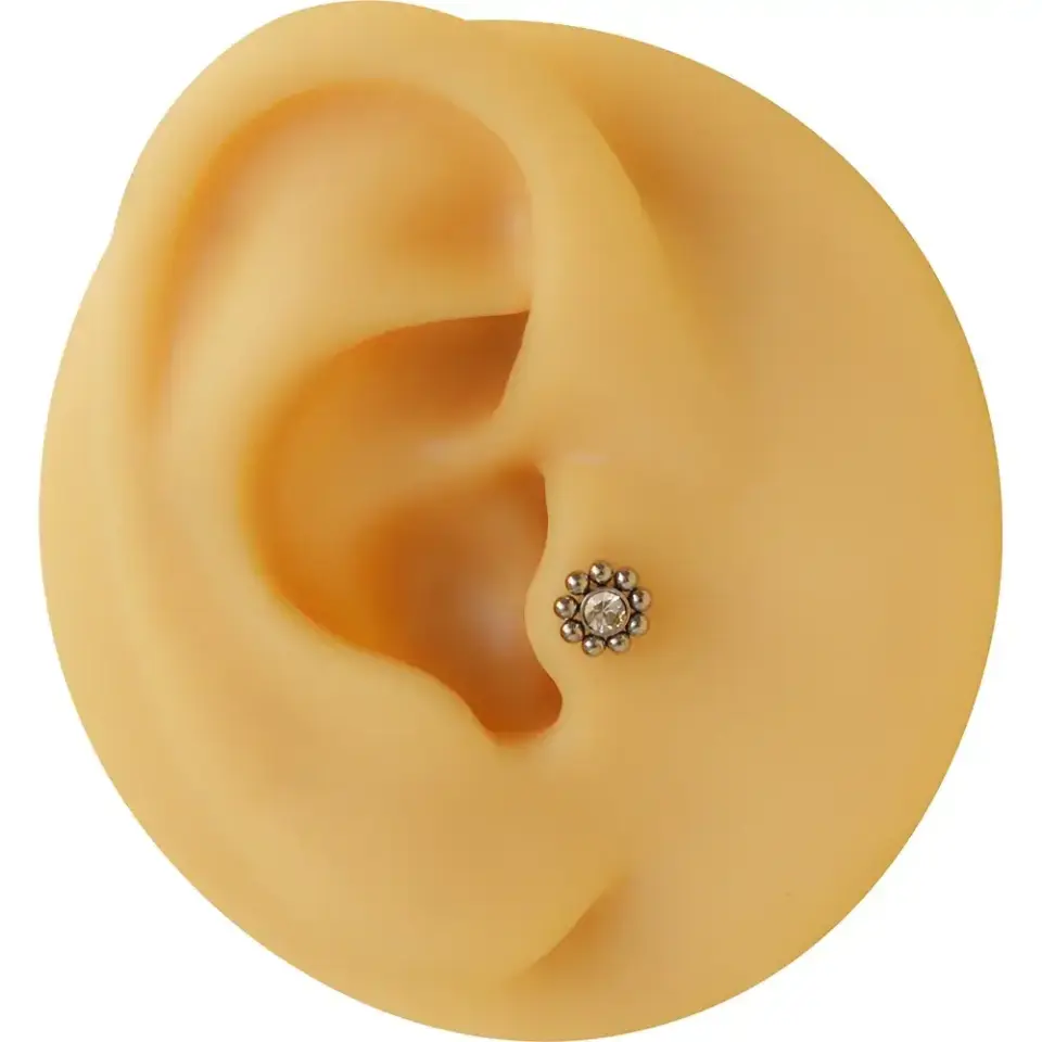 Arkası düz vidalı sistem gümüş çiçek piercing