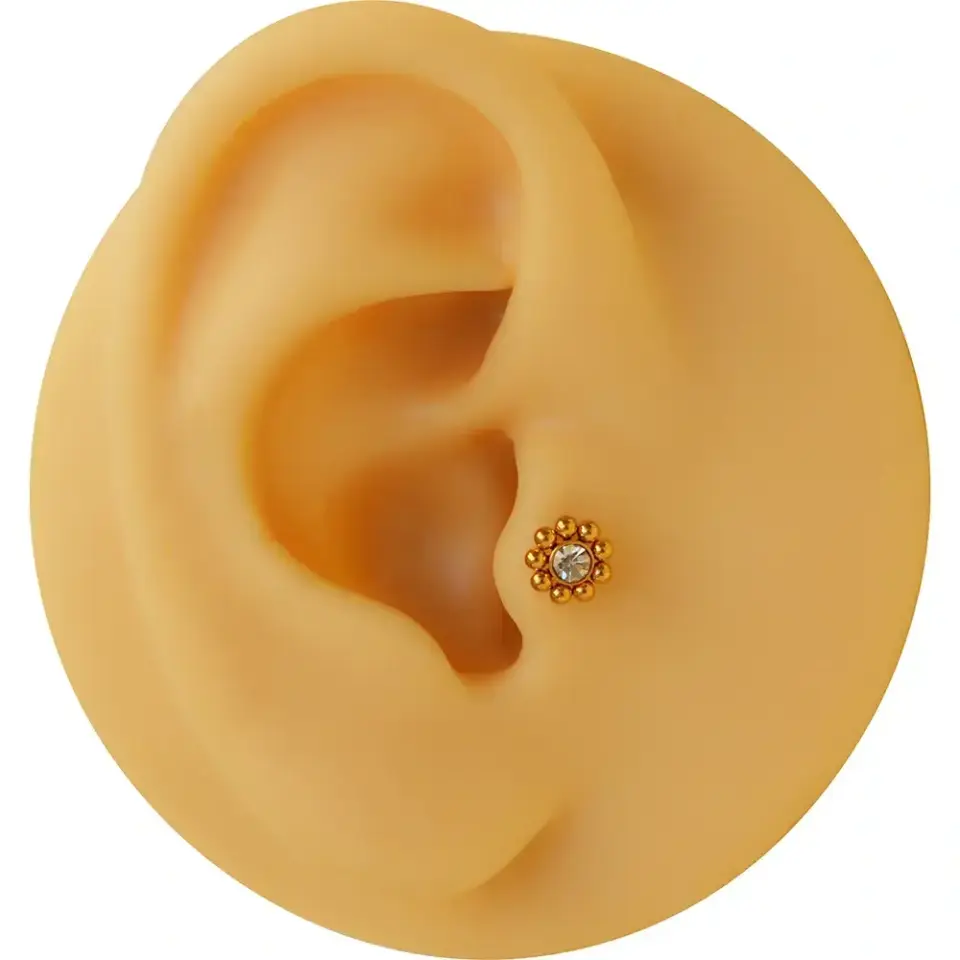 Arkası düz vidalı sistem altın çiçek piercin