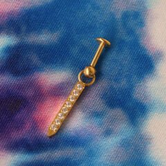 Sütun Zirkon 8x1.2mm Gold Çelik Labret Piercing, Tragus-Helix-Kıkırdak