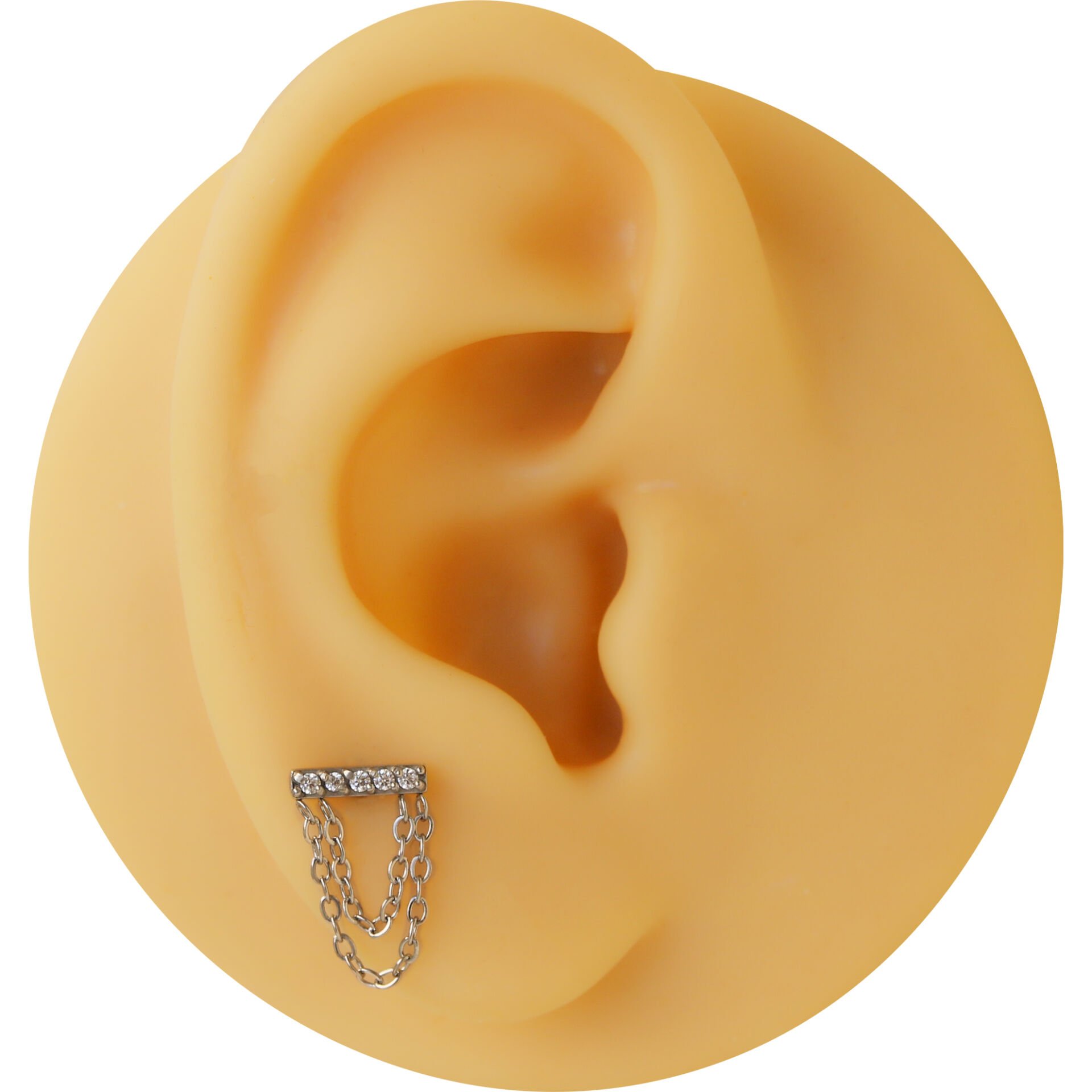 Zincir Zirkon 8x1.2mm Çelik Labret Piercing, Tragus-Helix-Kıkırdak