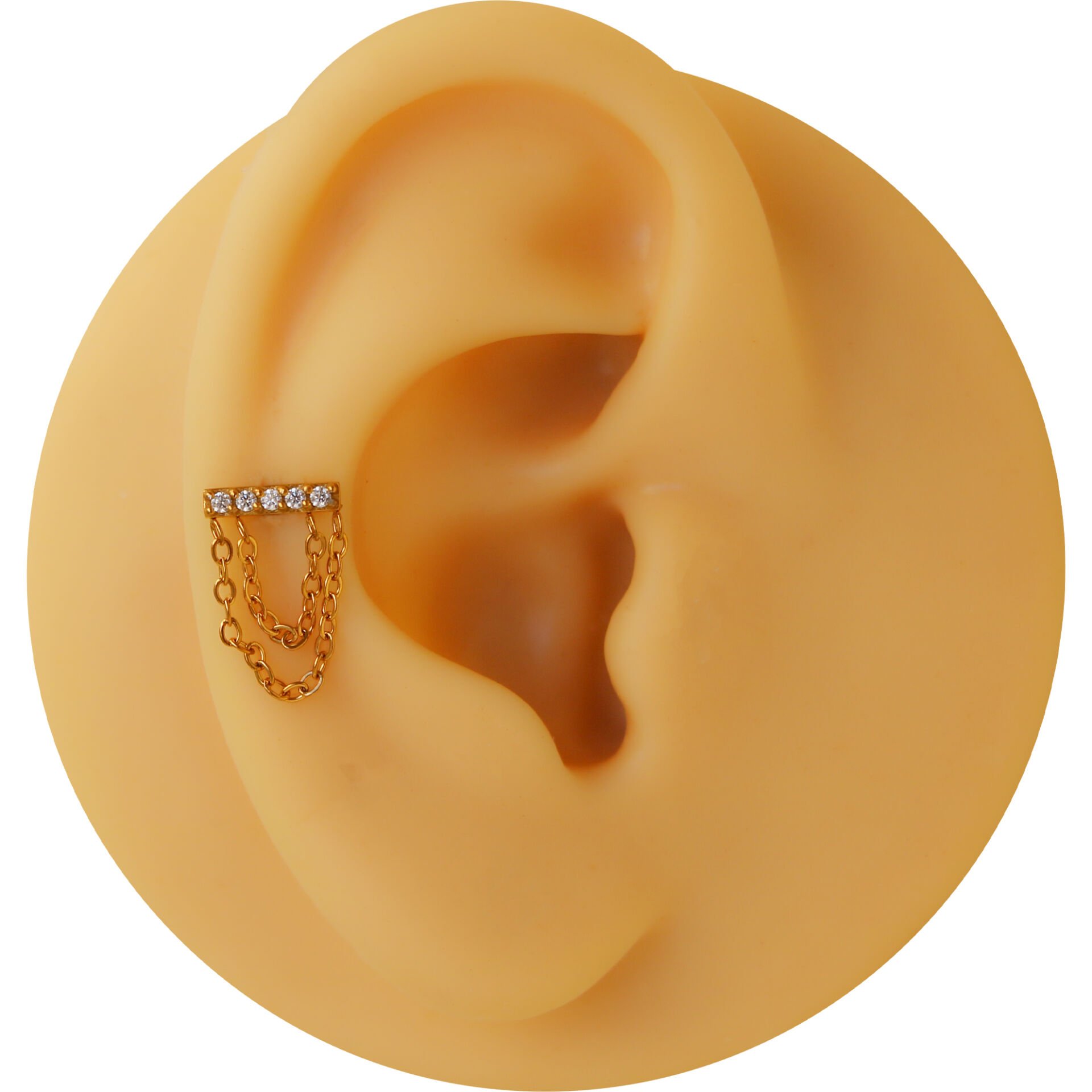 Zincir Zirkon 8x1.2mm Gold Çelik Labret Piercing, Tragus-Helix-Kıkırdak