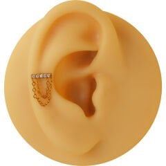 Zincir Zirkon 8x1.2mm Gold Çelik Labret Piercing, Tragus-Helix-Kıkırdak