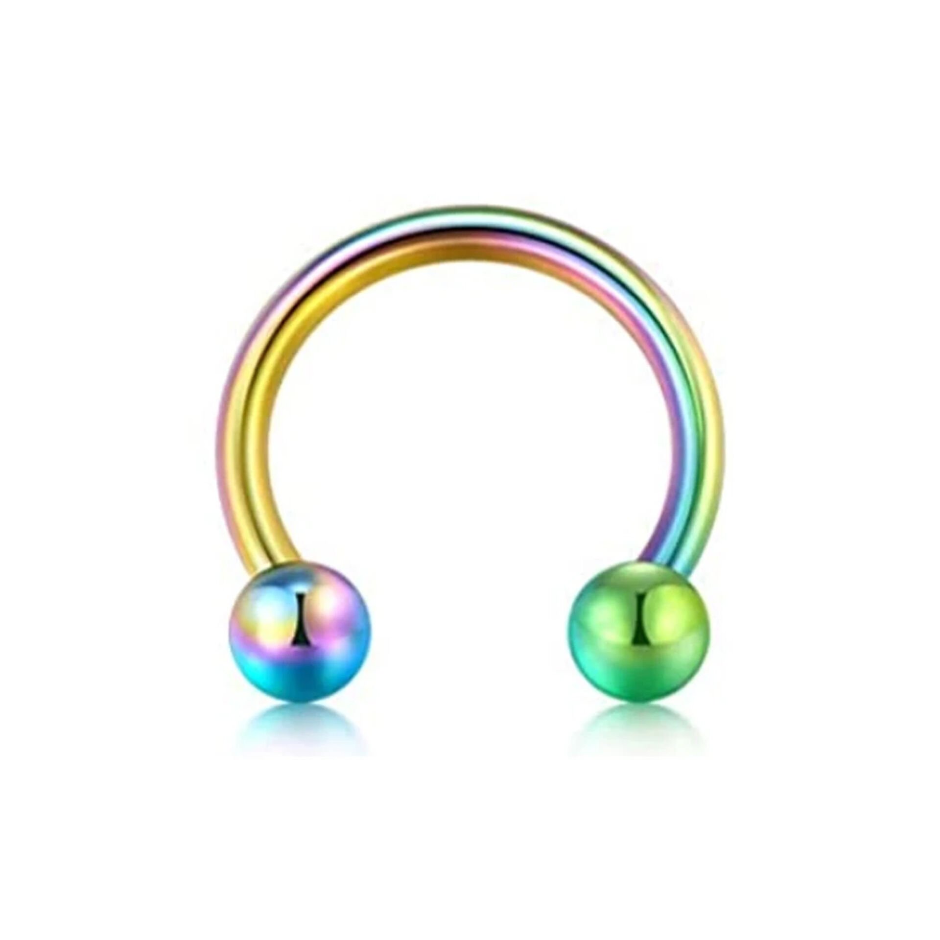 Gökkuşağı Çelik Yarım Halka Piercing, Tragus-Daith-Helix-Dudak-Septum
