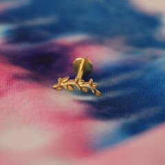 Zeytin Dalı 6x1.2mm Gold Çelik Labret Piercing, Tragus-Helix-Kıkırdak