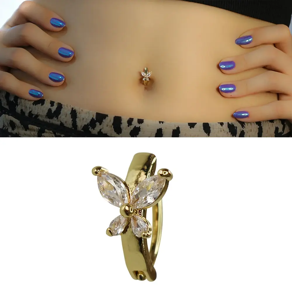 1,6 mm Kalınlıkta Sparkle Fly Cerrahi Çelik Altın Renk Göbek Piercing Ölçü Bilgileri