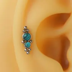 İkili turkuaz taşlı toplu çerçeve model gümüş cerrahi çelik helix piercing.