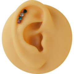 Dörtlü Mix Taş  6x1.2mm Gold Çelik Labret Piercing, Tragus-Helix-Kıkırdak