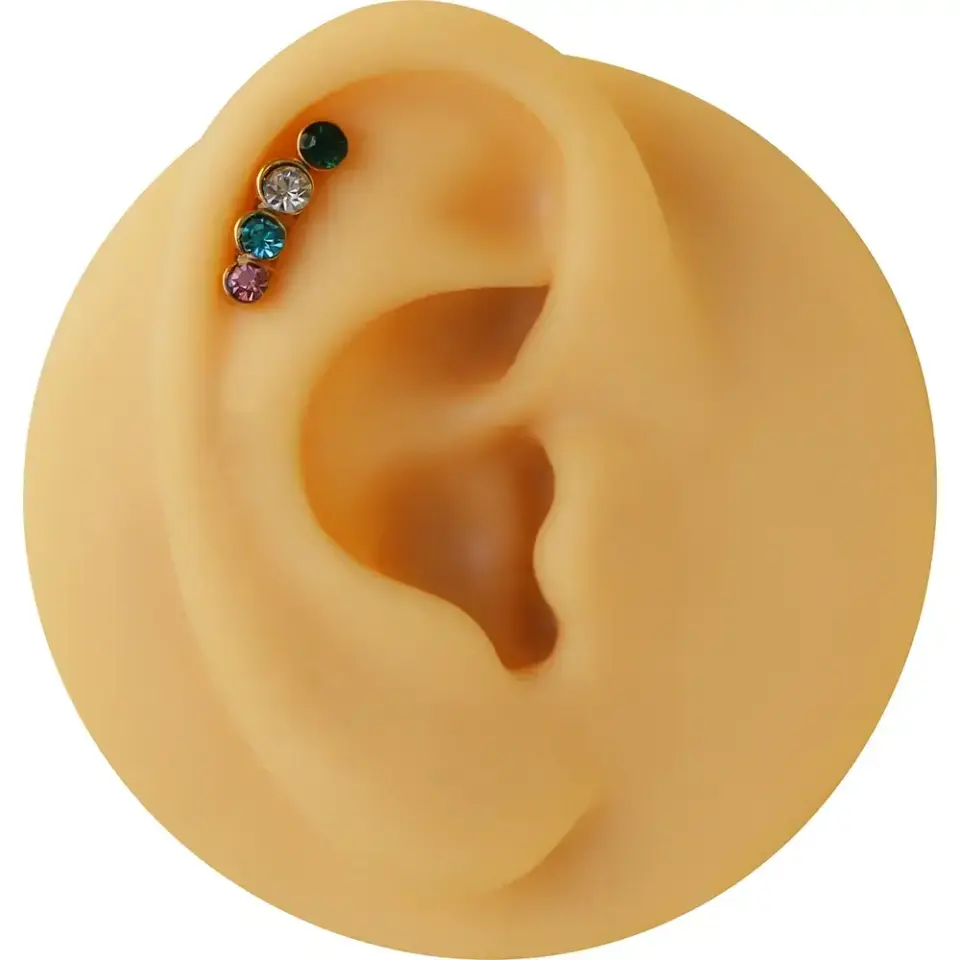 Renkli kristal taşlı gold kıkırdak küpesi helix lobe piercing flatback