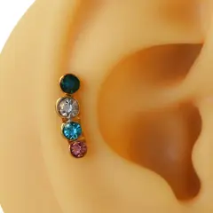 Gold renk sıralı 4 renkli zirkon taşlı 316L cerrahi çelik helix piercing
