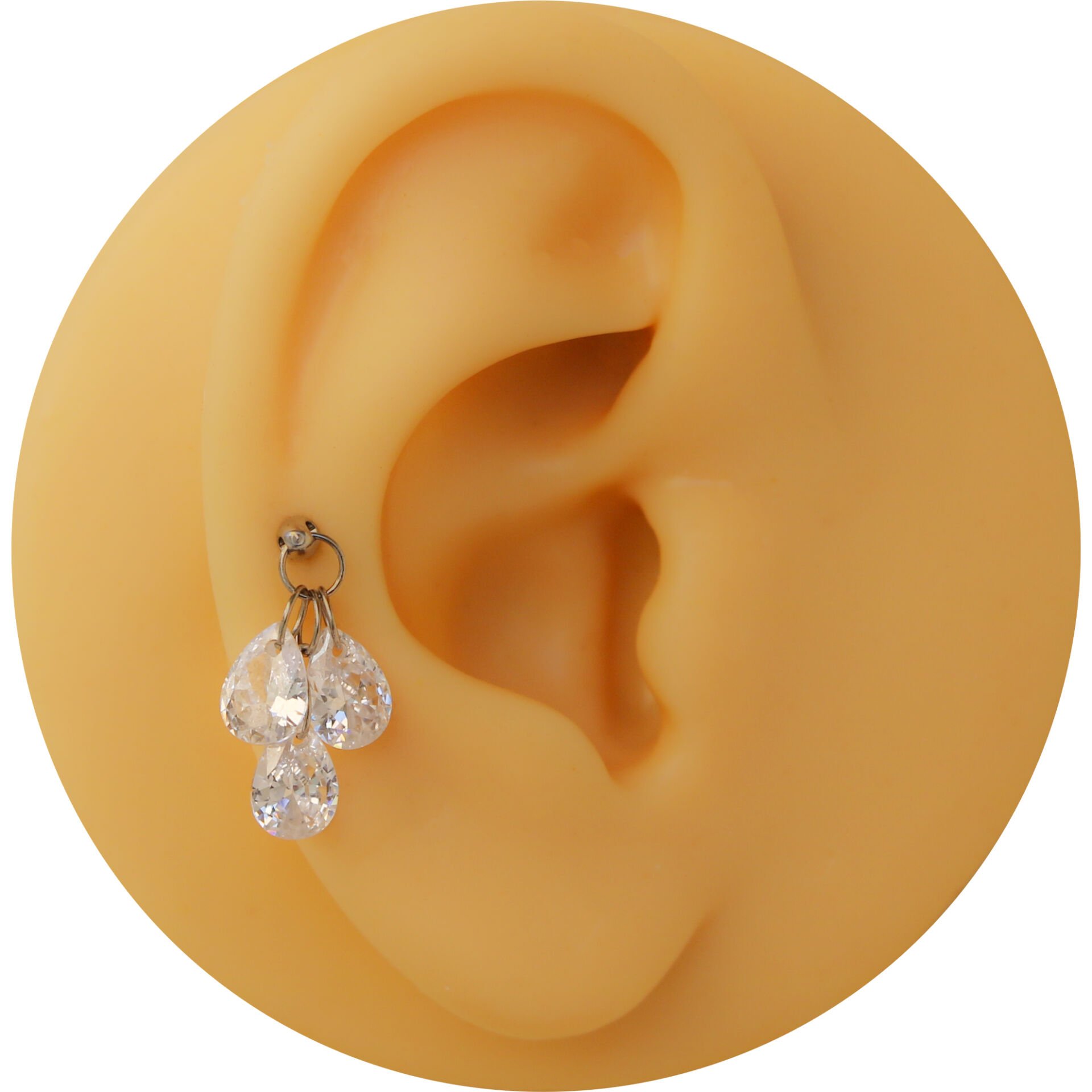 3 Damla Kesim Zirkon Taş Sallantılı Çelik Labret Piercing, Tragus-Helix-Kıkırdak