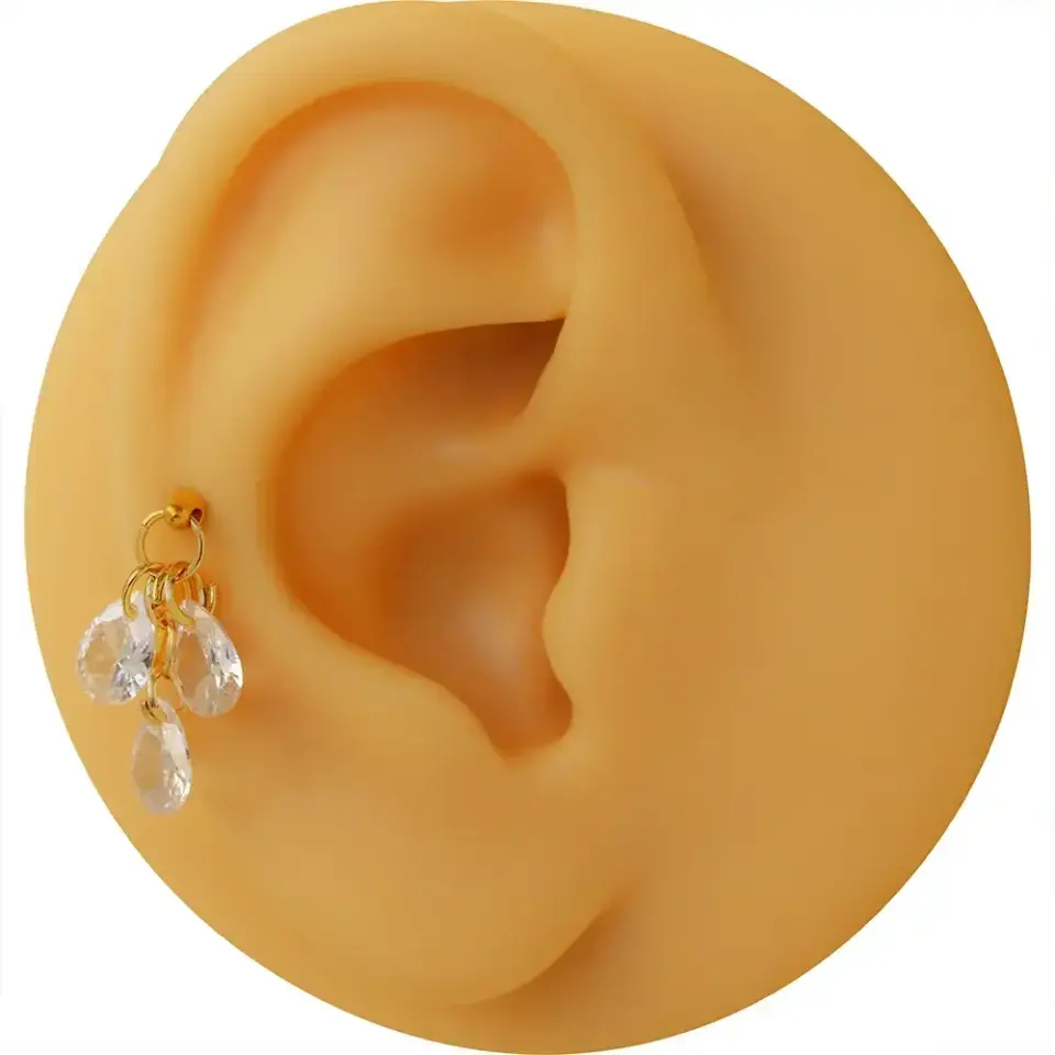 316L cerrahi çelik altın rengi üç damla kıkırdak piercing aksesuarı