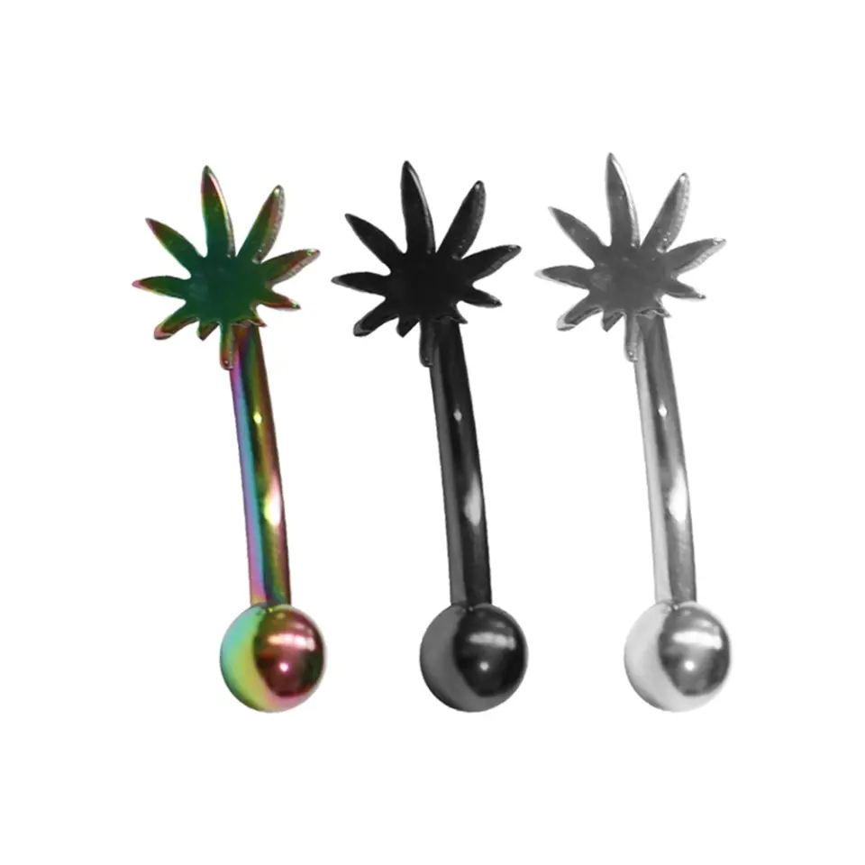 Cerrahi Çelik Yaprak Figürlü Kaş ve Rook Piercing (Gümüş, Siyah, Gökkuşağı)