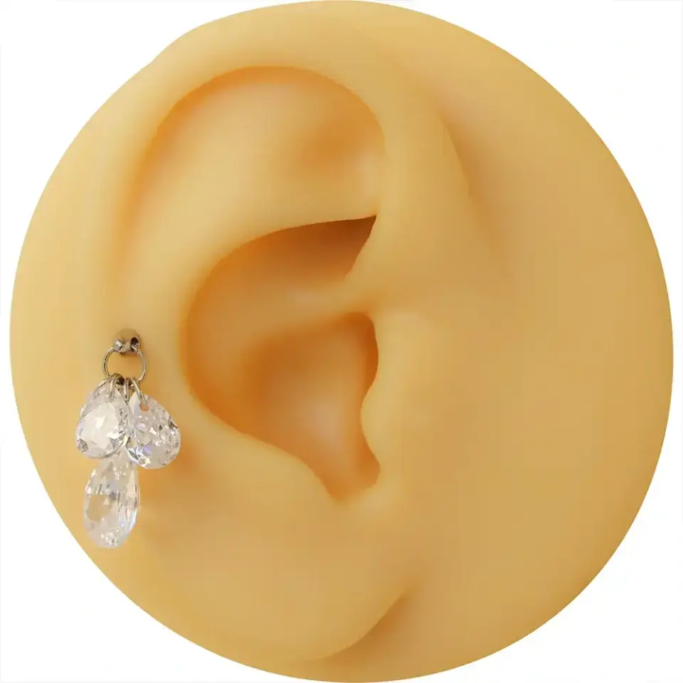 316L cerrahi çelik antialerjik gümüş damla şelale kıkırdak piercing