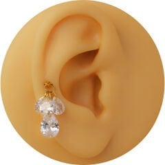 Damla Kesim 3-1 Zirkon Taş Sallantılı Gold Çelik Labret Piercing, Tragus-Helix-Kıkırdak