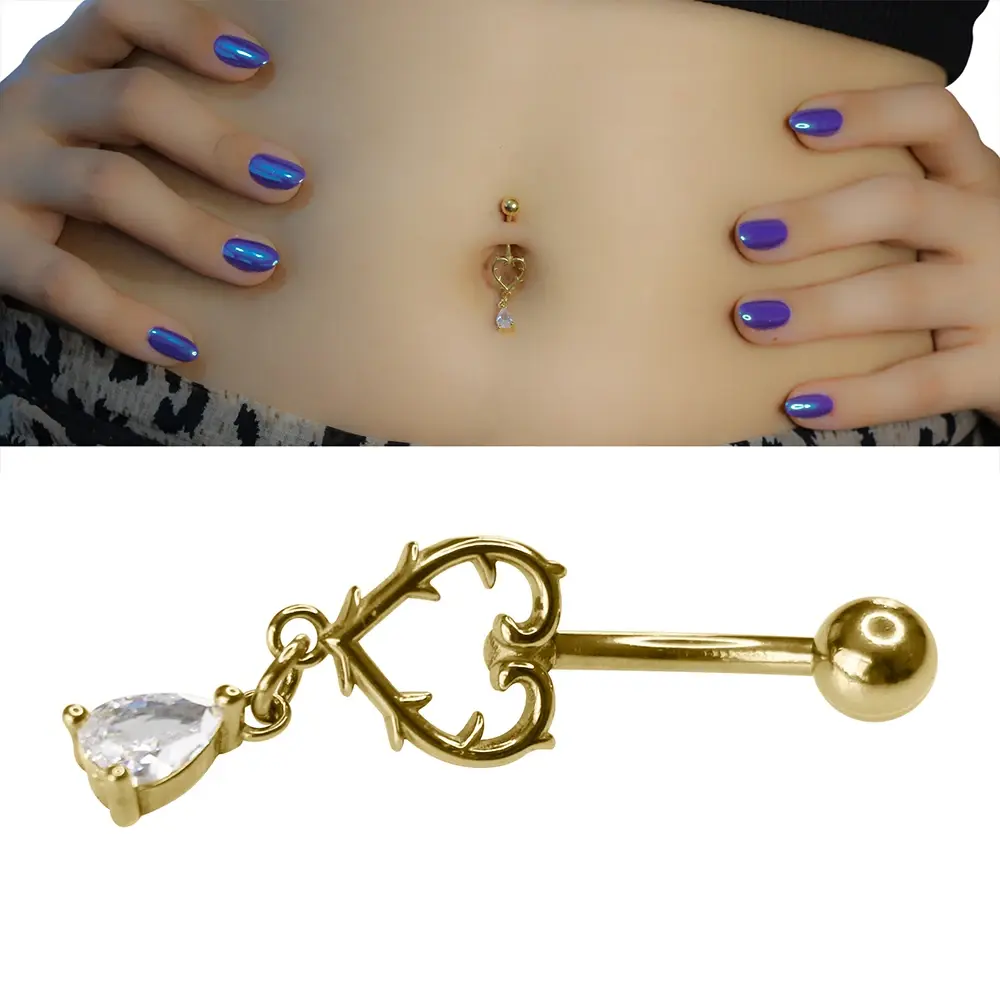 1,6 mm Kalınlıkta Zircon Tear Heart Cerrahi Çelik Göbek Piercing Ölçü Bilgileri
