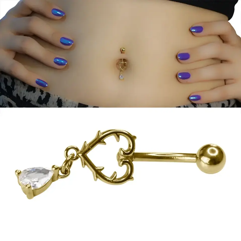 1,6 mm Kalınlıkta Zircon Tear Heart Cerrahi Çelik Göbek Piercing Ölçü Bilgileri