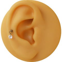Tek Taş Yuvarlak Kesim Zirkon Taş Sallantılı Çelik Labret Piercing, Tragus-Helix-Kıkırdak