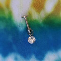 Tek Taş Yuvarlak Kesim Zirkon Taş Sallantılı Çelik Labret Piercing, Tragus-Helix-Kıkırdak