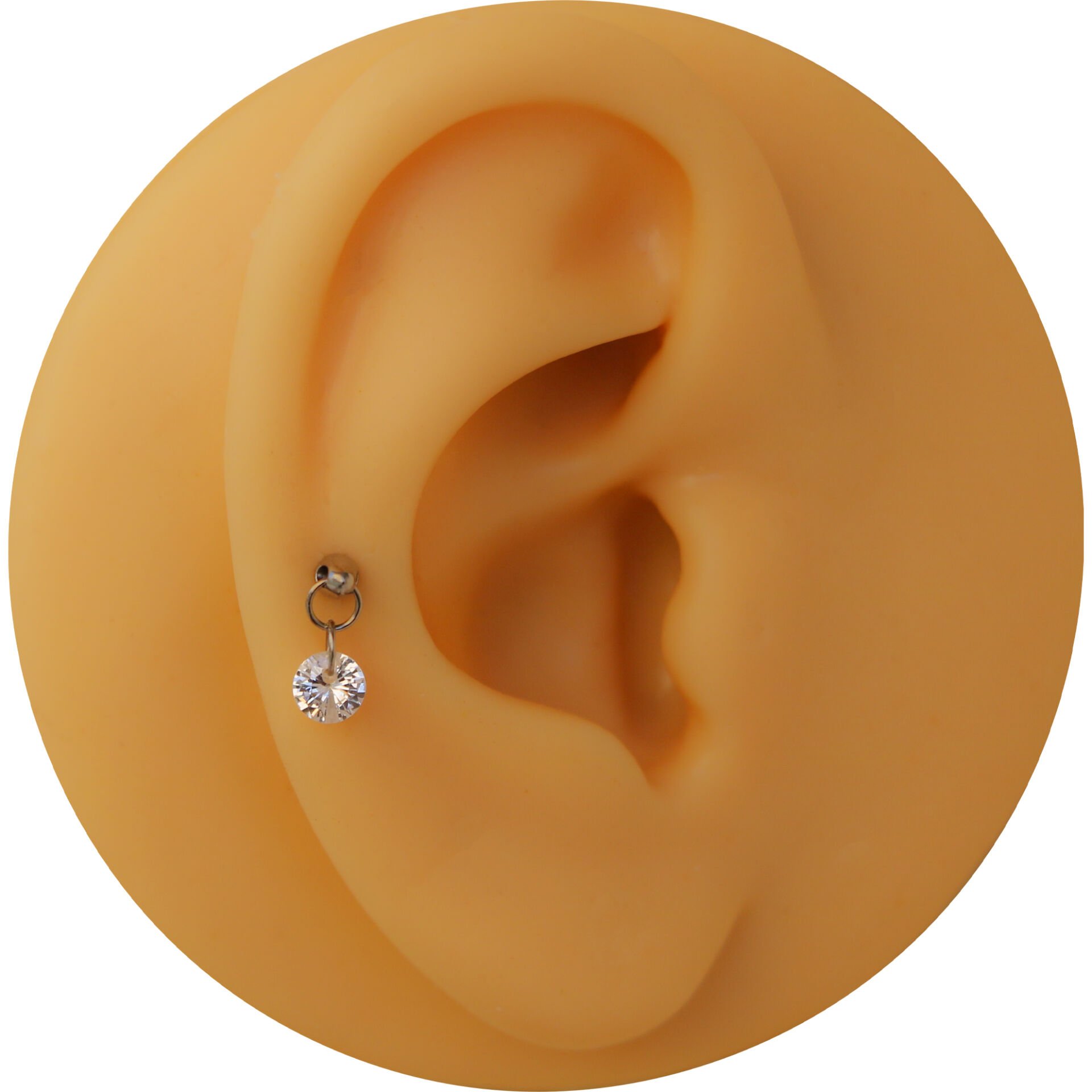 Tek Taş Yuvarlak Kesim Zirkon Taş Sallantılı Çelik Labret Piercing, Tragus-Helix-Kıkırdak