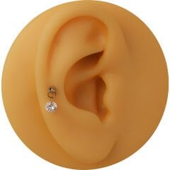 Tek Taş Yuvarlak Kesim Zirkon Taş Sallantılı Çelik Labret Piercing, Tragus-Helix-Kıkırdak