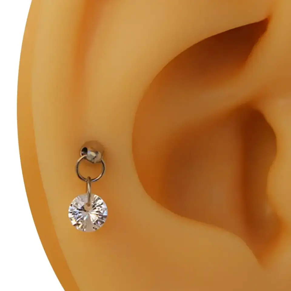 Gümüş renk dolunay zirkon taşlı tragus helix kıkırdak piercing aksesuarı