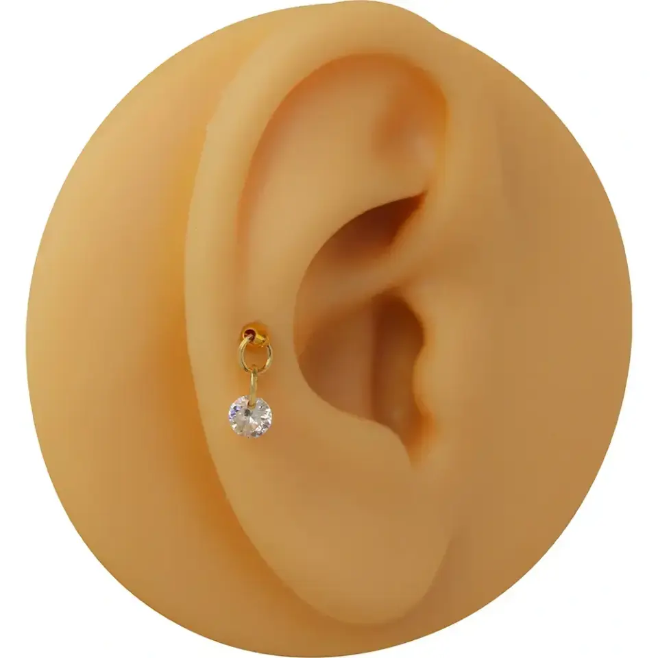 Arkası düz konforlu flatback altın rengi dolunay zirkon tragus piercing tasarımı