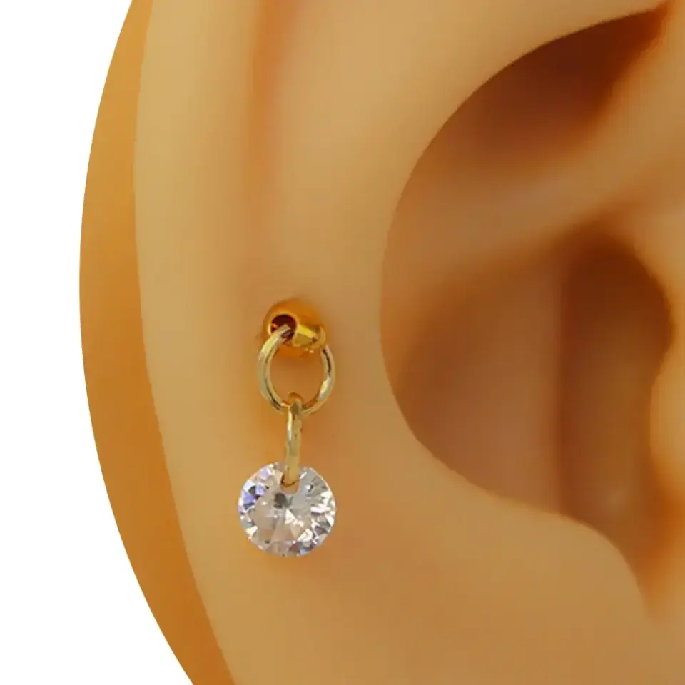 Gold renk dolunay zirkon taşlı tragus helix kıkırdak piercing şık aksesuarı