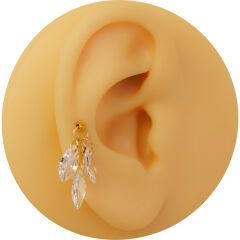 3 Markiz Kesim Zirkon Taş Sallantılı Gold Çelik Labret Piercing, Tragus-Helix-Kıkırdak