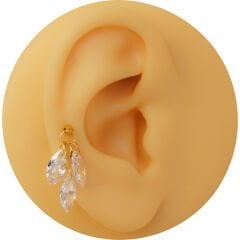 3 Markiz Kesim Zirkon Taş Sallantılı Gold Çelik Labret Piercing, Tragus-Helix-Kıkırdak