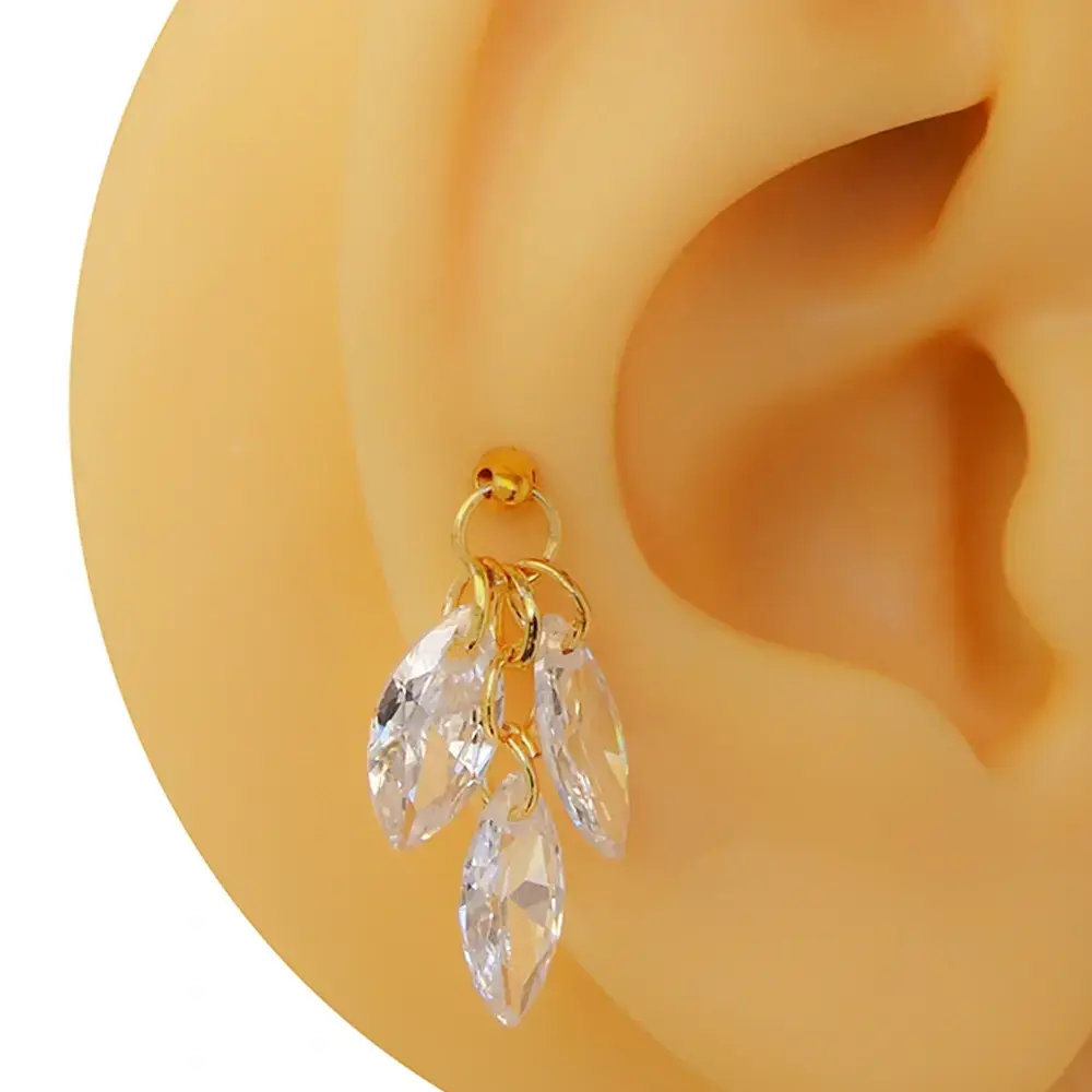 Altın rengi zirkon taşlı markiz buketi tragus piercing