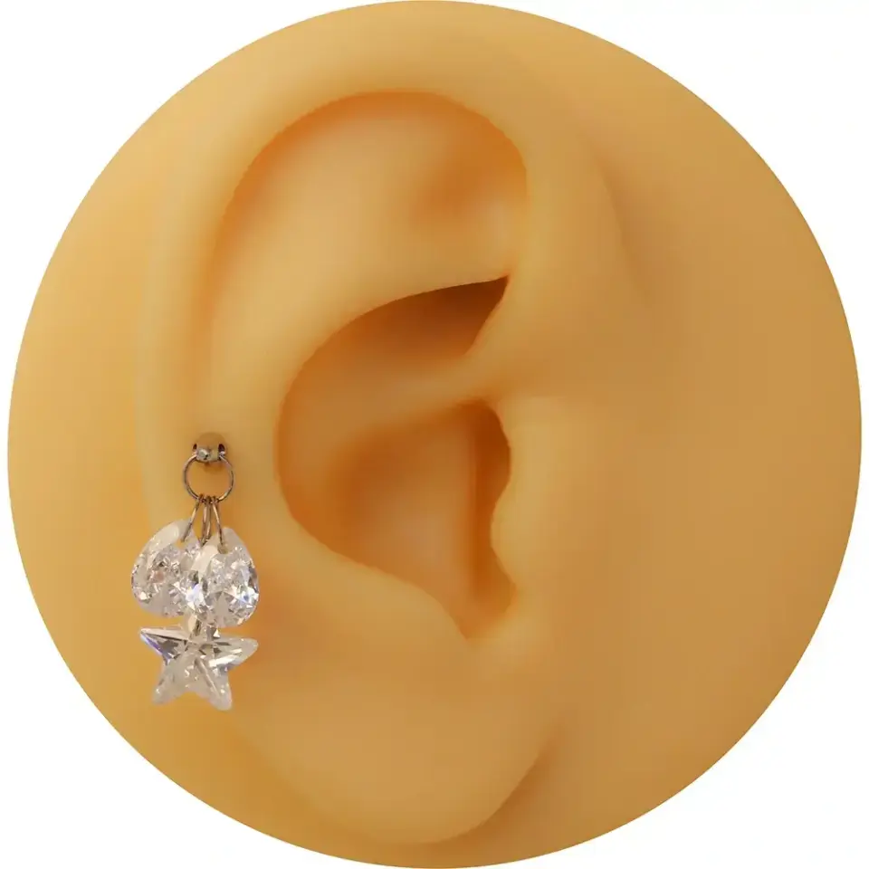 Tragus helix kıkırdak bölgeleri için uyumlu zirkon piercing