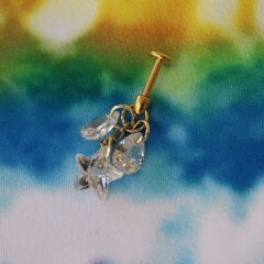 Yıldız ve Damla Kesim Zirkon Taş Sallantılı Gold Çelik Labret Piercing, Tragus-Helix-Kıkırdak