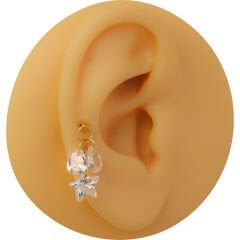 Yıldız ve Damla Kesim Zirkon Taş Sallantılı Gold Çelik Labret Piercing, Tragus-Helix-Kıkırdak