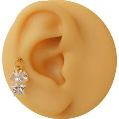 Yıldız ve Damla Kesim Zirkon Taş Sallantılı Gold Çelik Labret Piercing, Tragus-Helix-Kıkırdak