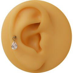 Damla Kesim Tek Zirkon Taş Sallantılı Çelik Labret Piercing, Tragus-Helix-Kıkırdak
