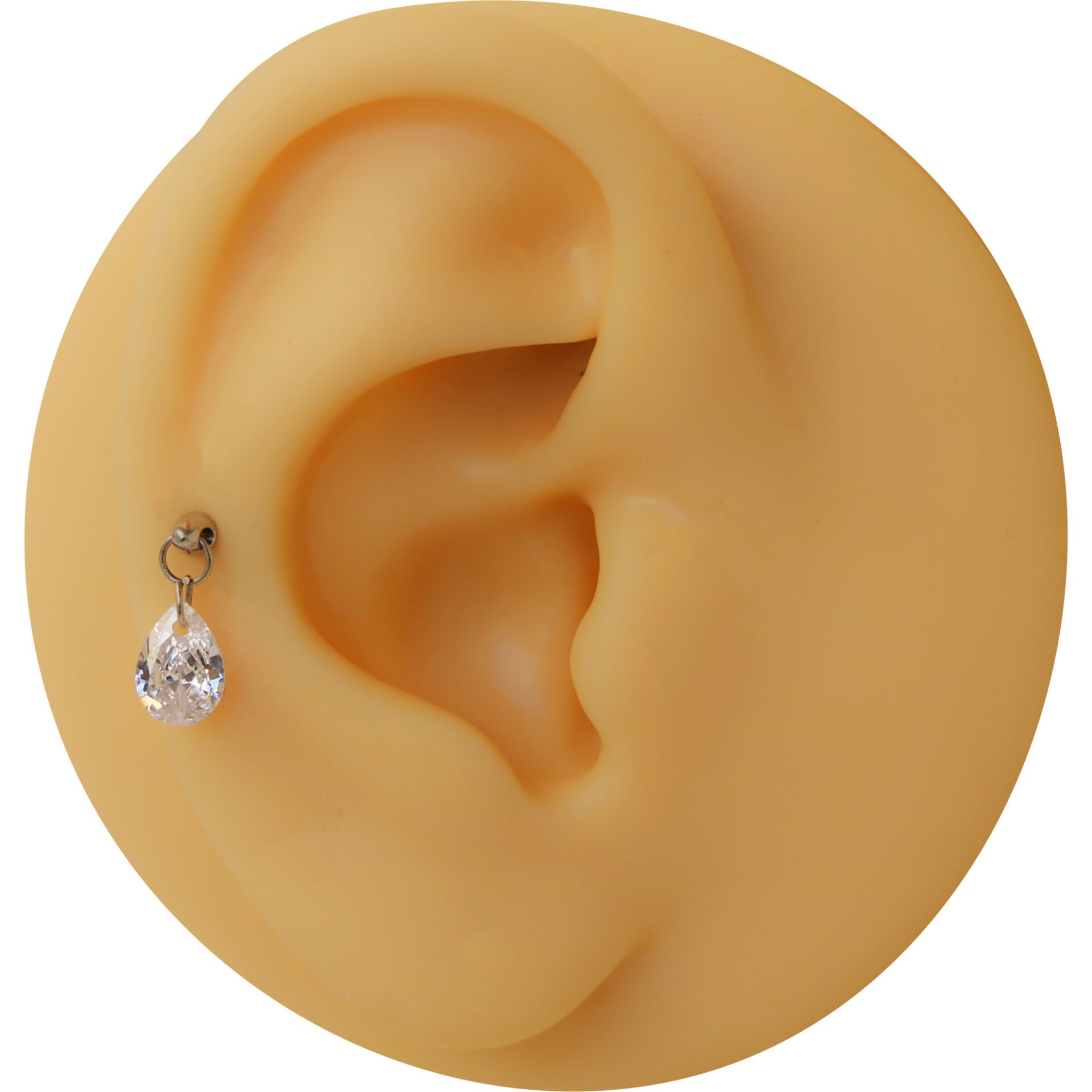 Damla Kesim Tek Zirkon Taş Sallantılı Çelik Labret Piercing, Tragus-Helix-Kıkırdak