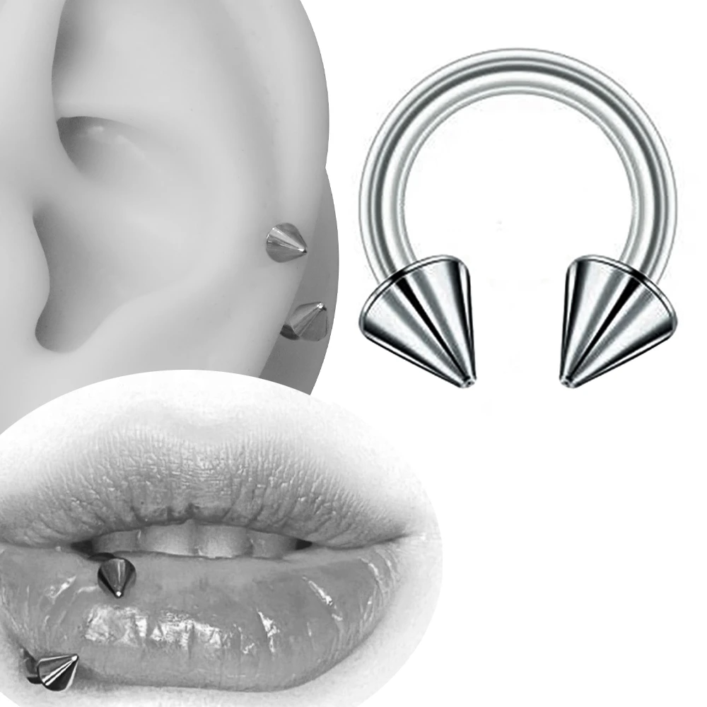 Gümüş renkli spike yarım halka tasarımı 316L cerrahi çelik burun dudak kıkırdak piercing