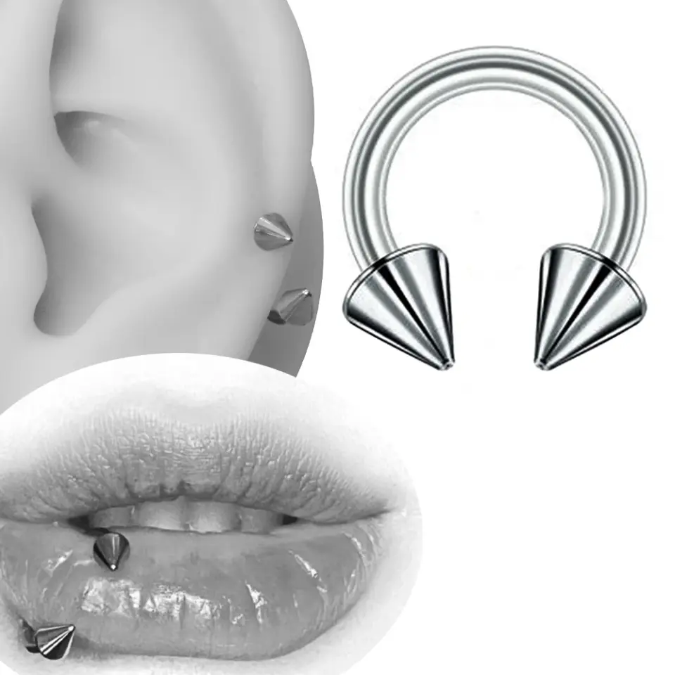 Gümüş renkli spike yarım halka tasarımı 316L cerrahi çelik burun dudak kıkırdak piercing