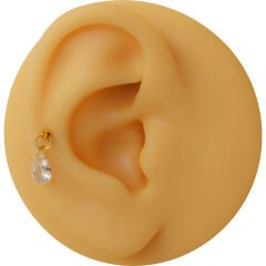 Damla Kesim Tek Zirkon Taş Sallantılı Gold Çelik Labret Piercing, Tragus-Helix-Kıkırdak
