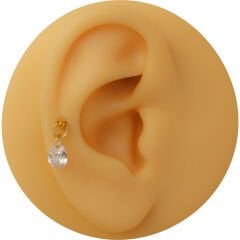 Damla Kesim Tek Zirkon Taş Sallantılı Gold Çelik Labret Piercing, Tragus-Helix-Kıkırdak