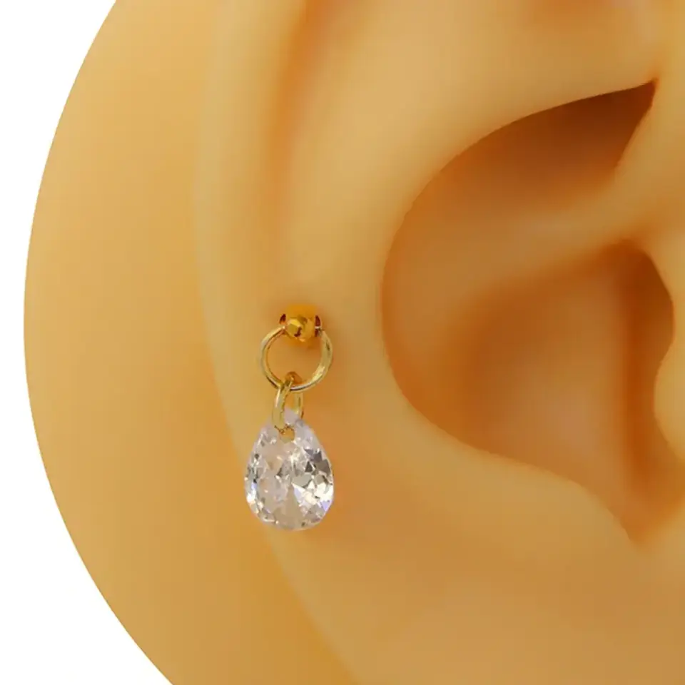 Gold renk gözyaşı model zirkon taşlı tragus helix kıkırdak piercing